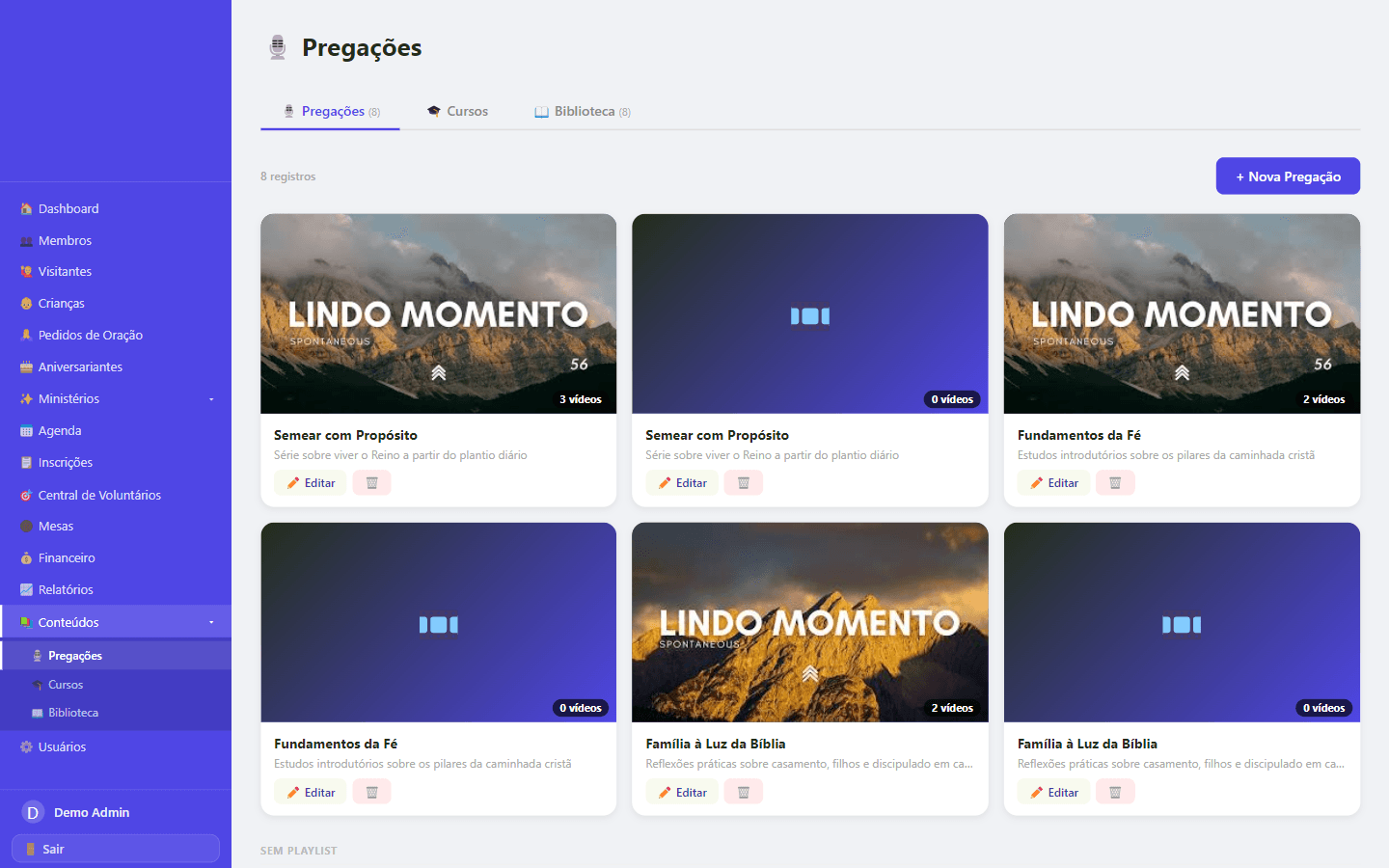 LMS de cursos e discipulado do Agappo — catálogo de aulas, materiais e emissão de certificados na plataforma da igreja